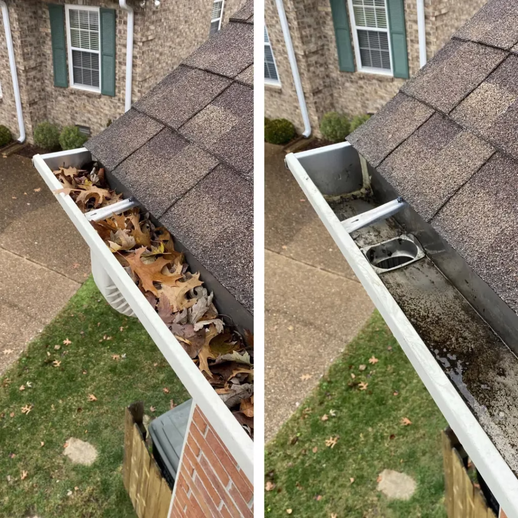 Before and after of a clean gutter of home